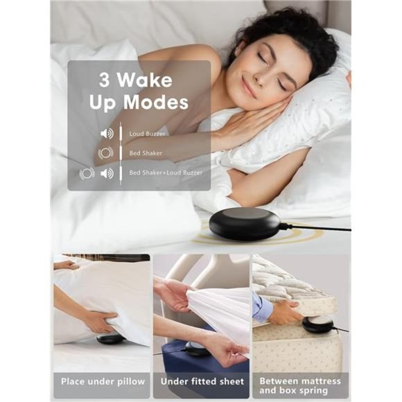 Extra Loud Vibrating Alarm Clock w Bed Shaker for Deep Sleepers Digital Clock - Picture 4 of 6